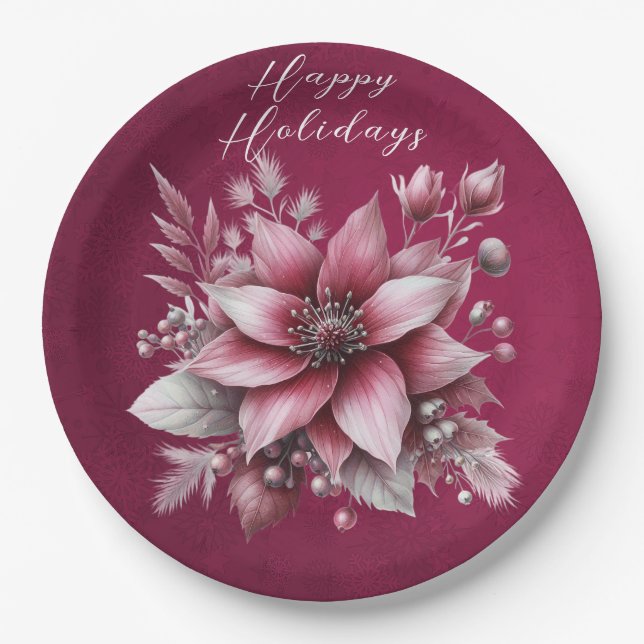 Assiettes En Carton Plaque en papier de vacances rose (Devant)