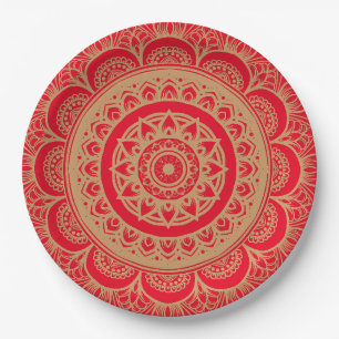 Assiettes En Carton Plaque en papier design rouge et or