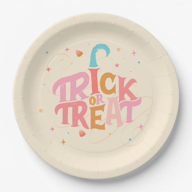 Assiettes En Carton Plaque en papier d'Halloween rose (Devant)
