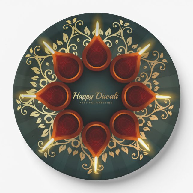 Assiettes En Carton Plaque en papier Diwali (Devant)