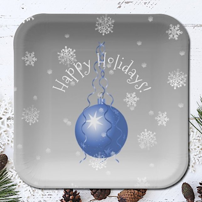 Assiettes En Carton Plaque en papier d'ornement de Noël fantaisie bleu (Blue Fancy Christmas Ornament Paper Plates)
