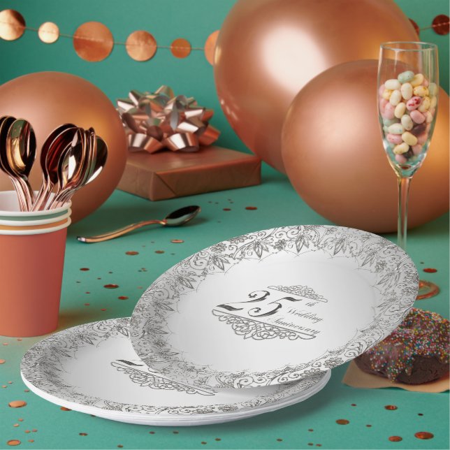 Assiettes En Carton Plaque en papier du 25e anniversaire d'Argent (Multi)