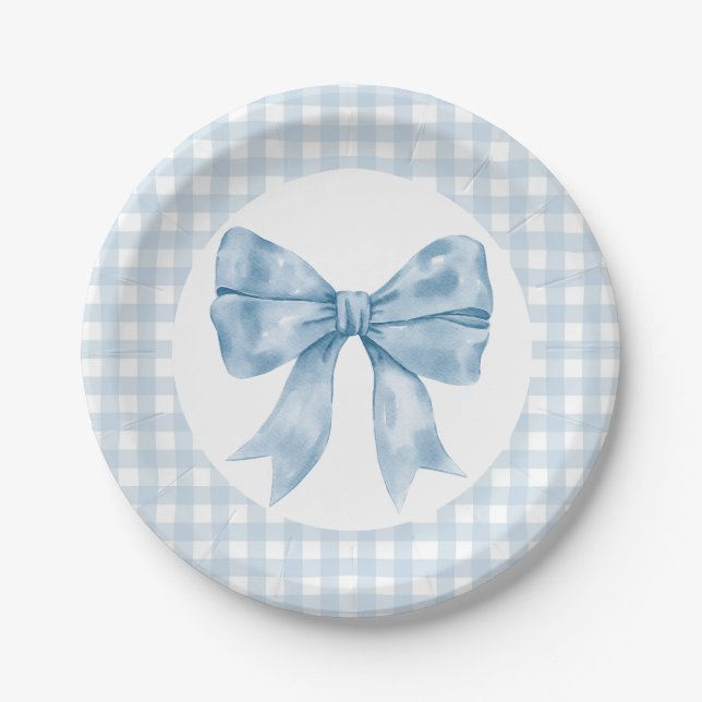 Assiettes En Carton Plaque en papier En vichy Bow bleu (Devant)