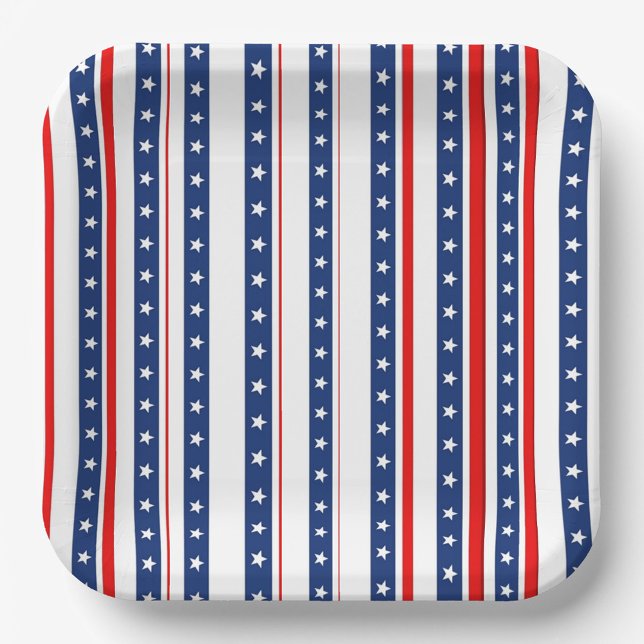 Assiettes En Carton Plaque en papier étoile (Red, white and blue holiday celebration paper plates.  )