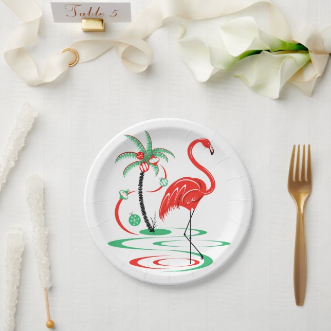 Assiettes En Carton Plaque en papier Flamant rose rouge de Noël (Mariage)