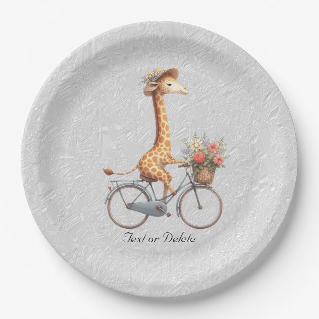 Assiettes En Carton Plaque en papier Giraffé à bicyclette florale (Devant)