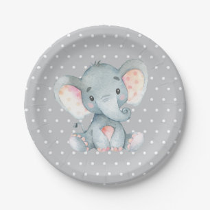 Assiettes En Carton Plaque en papier gris Baby shower éléphant