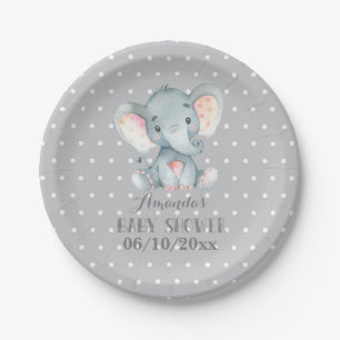 Assiettes En Carton Plaque en papier gris Baby shower éléphant