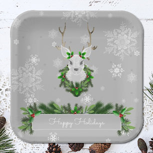 Assiettes En Carton Plaque en papier gris renne