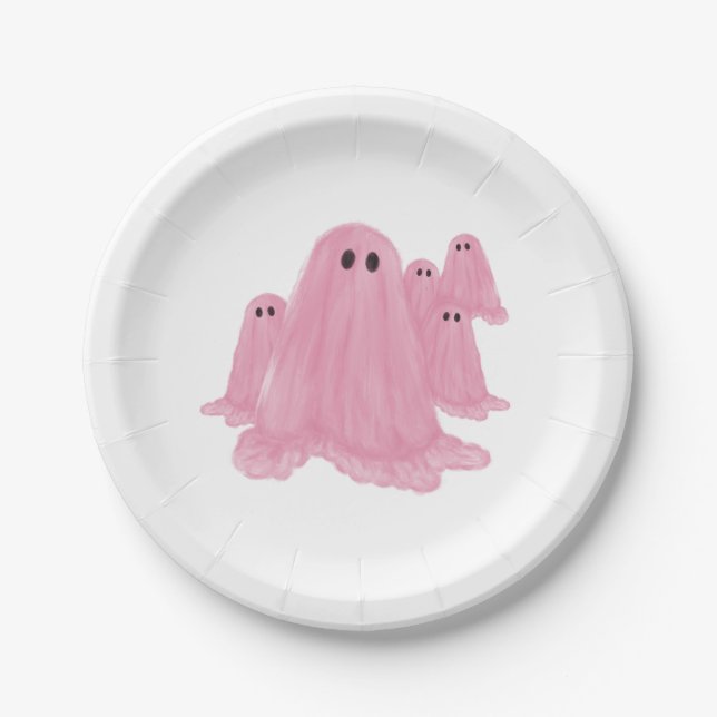 Assiettes En Carton Plaque en papier Halloween Ghost rose (Devant)