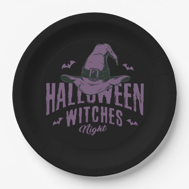 Assiettes En Carton Plaque en papier Halloween "Witches Night" (Devant)