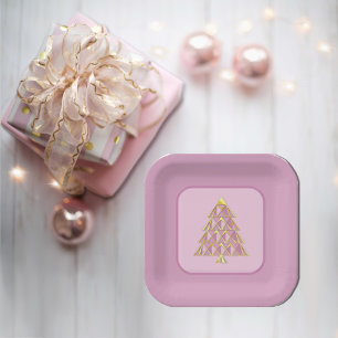 Assiettes En Carton Plaque en papier Joyoux Noel rose