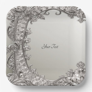 Assiettes En Carton Plaque en papier moderne ornée d'argent
