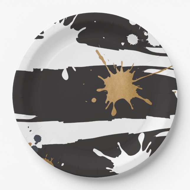 Assiettes En Carton Plaque en papier noir et or (Devant)
