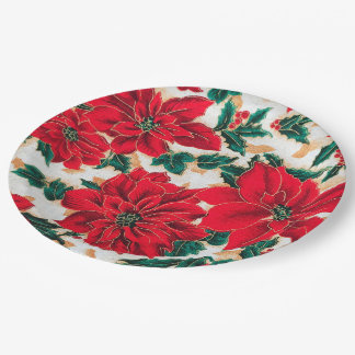 Assiettes En Carton Plaque en papier Poinsettias rouge