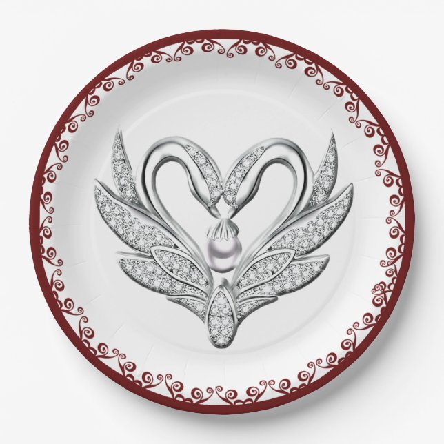 Assiettes En Carton Plaque en papier pour cygnes en argent rouge (Devant)