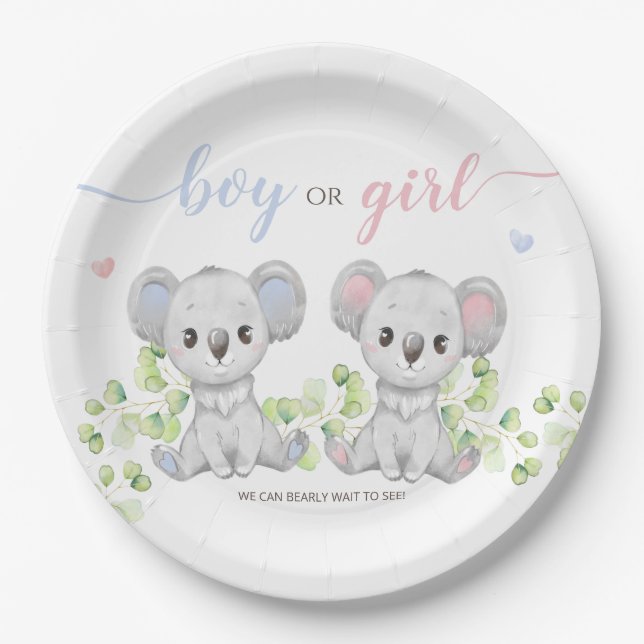 Assiettes En Carton Plaque en papier pour Koala Gender Reveal Party. (Devant)