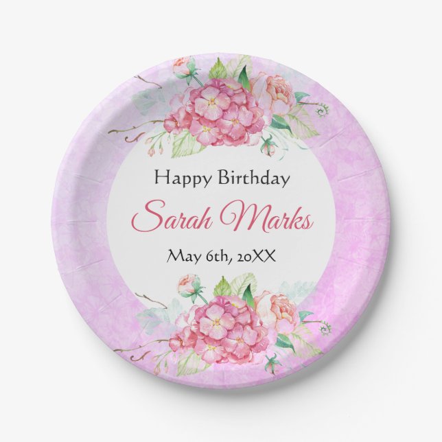 Assiettes En Carton Plaque en papier rose d'anniversaire (Devant)