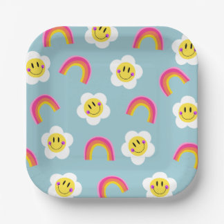 Assiettes En Carton Plaque en papier Smiley Arc-en-ciel