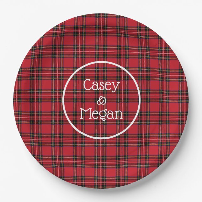 Assiettes En Carton Plaque en papier tartan rouge (Devant)