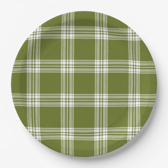 Assiettes En Carton Plaque en papier Tartan vert moderne (Devant)