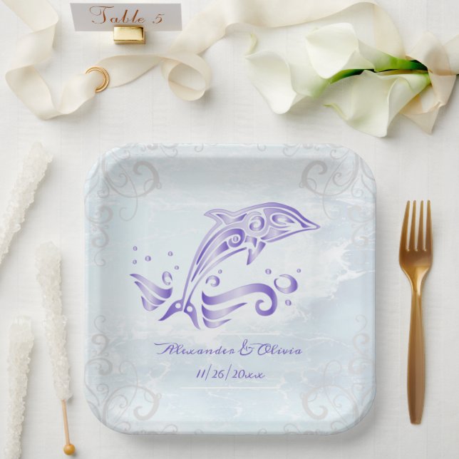 Assiettes En Carton Plaque en papier Wedding shower violet dauphin (Mariage)