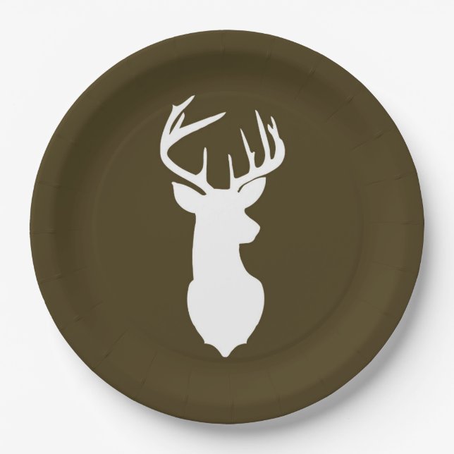 Assiettes En Carton Plaque en silhouette Buck White Deer | Brown foncé (Devant)