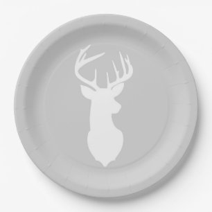 Assiettes En Carton Plaque en silhouette Buck White Deer gris clair
