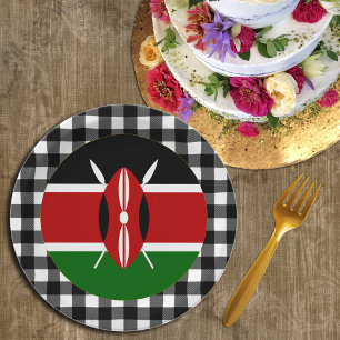 Assiettes En Carton Plaque Kenya, plaid de buffle & Drapeau Kenyan