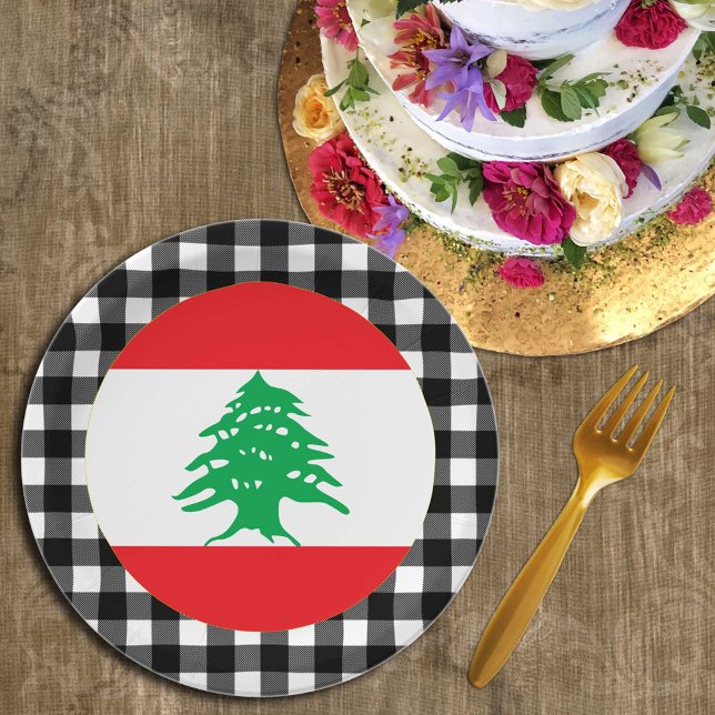 Assiettes En Carton Plaque Liban, plaid de buffle & drapeau libanais (Créateur téléchargé)