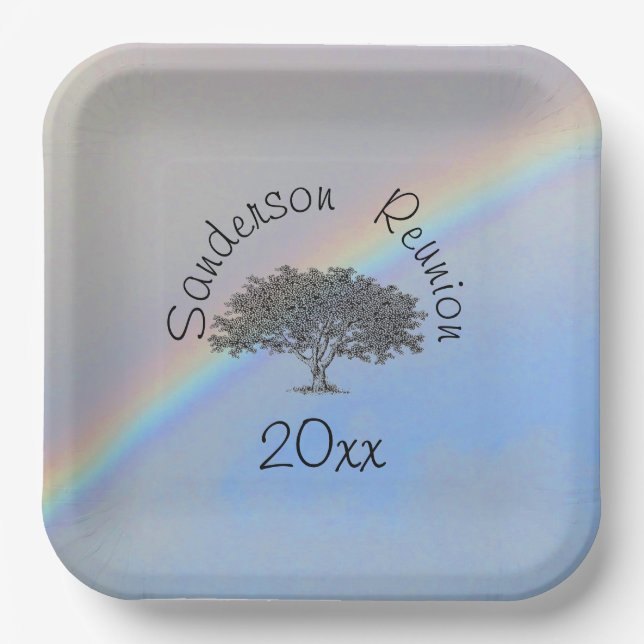 Assiettes En Carton Plaque papier - Arbre de chêne et nom de l'événeme (Recto)