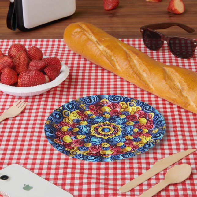 Assiettes En Carton Plaque papier avec Roumain Couleurs Design (Pique-nique)