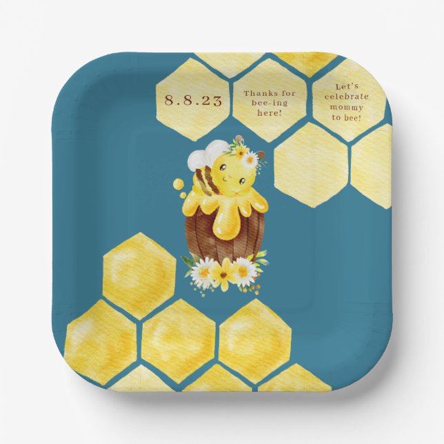 Assiettes En Carton Plaque papier Baby shower abeille (Recto)
