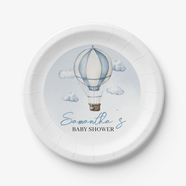 Assiettes En Carton Plaque papier Baby shower Blue Hot Air Ballotte (Devant)