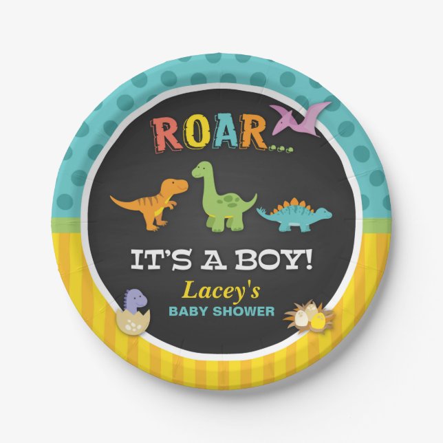 Assiettes En Carton Plaque papier Baby shower Dinosaur - Personnalisé (Devant)