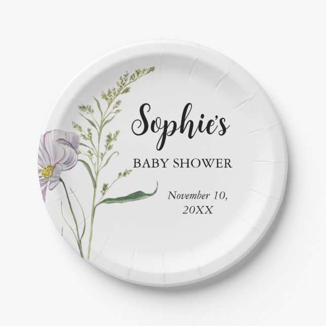 Assiettes En Carton Plaque papier Baby shower fleur sauvage (Devant)