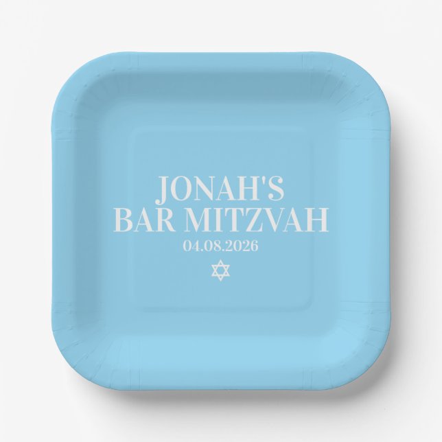 Assiettes En Carton Plaque papier Barre Mitzvah personnalisée (Recto)