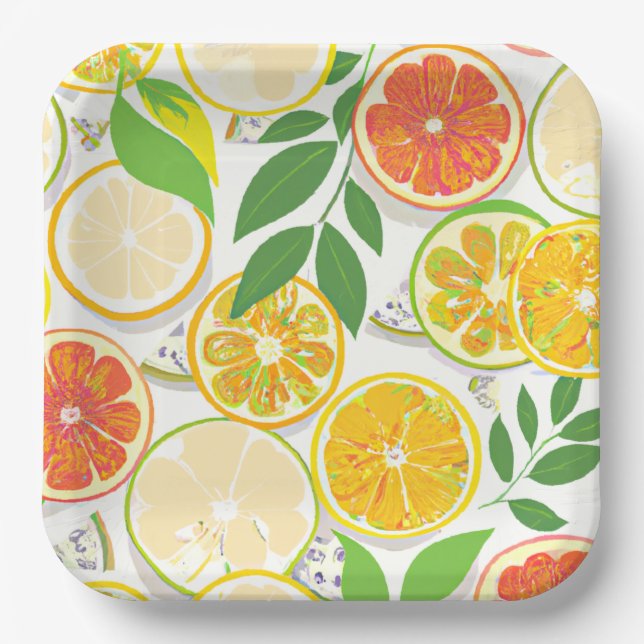 Assiettes En Carton Plaque papier - Boho Citrus Slices (Recto)