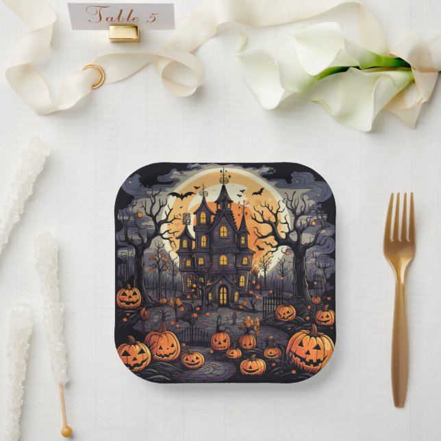 Assiettes En Carton Plaque papier carré d'Halloween (Mariage)