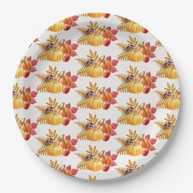 Assiettes En Carton Plaque papier Citrouille de Thanksgiving (Devant)