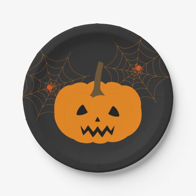 Assiettes En Carton Plaque papier Citrouille Halloween (Devant)