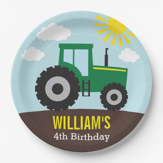 Assiettes En Carton Plaque papier d'anniversaire du tracteur agricole (Devant)
