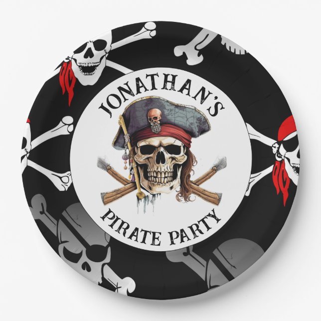 Assiettes En Carton Plaque papier de CAPITAINE du crâne PIRATE (Devant)