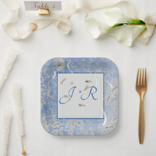 Assiettes En Carton Plaque Papier de réception en marbre bleu et gris