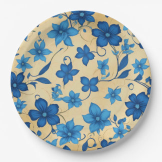 Assiettes En Carton Plaque papier design fleur bleue