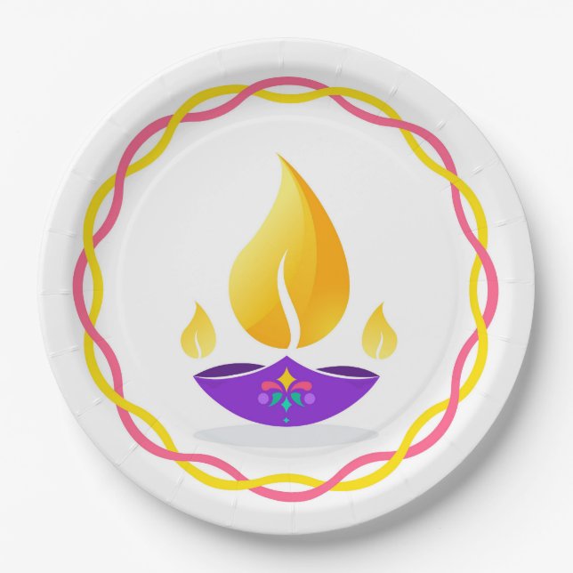 Assiettes En Carton Plaque papier Diwali Diya (Devant)