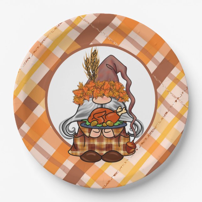 Assiettes En Carton Plaque papier Gnome bon thanksgiving (Devant)