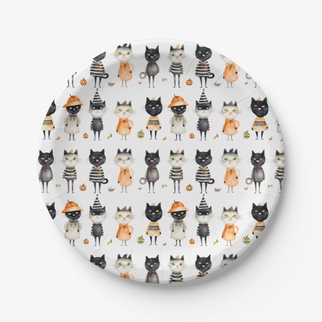 Assiettes En Carton Plaque papier Halloween Cats Party (Devant)
