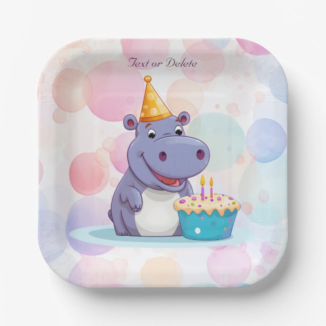 Assiettes En Carton Plaque papier Hippo Anniversaire (Recto)