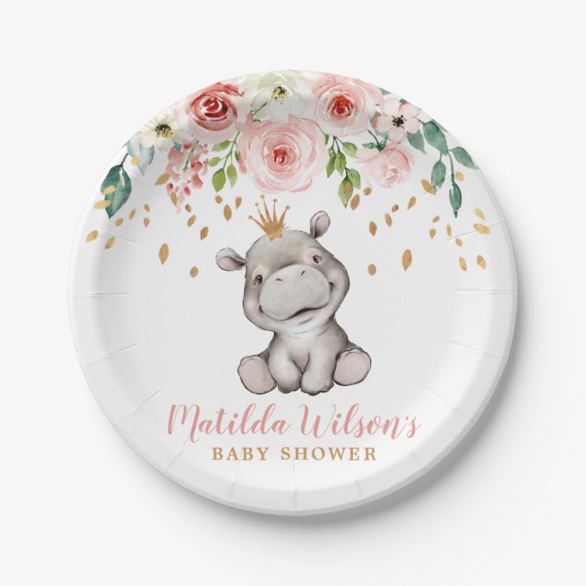 Assiettes En Carton Plaque papier Hippo baby shower mignonne (Devant)